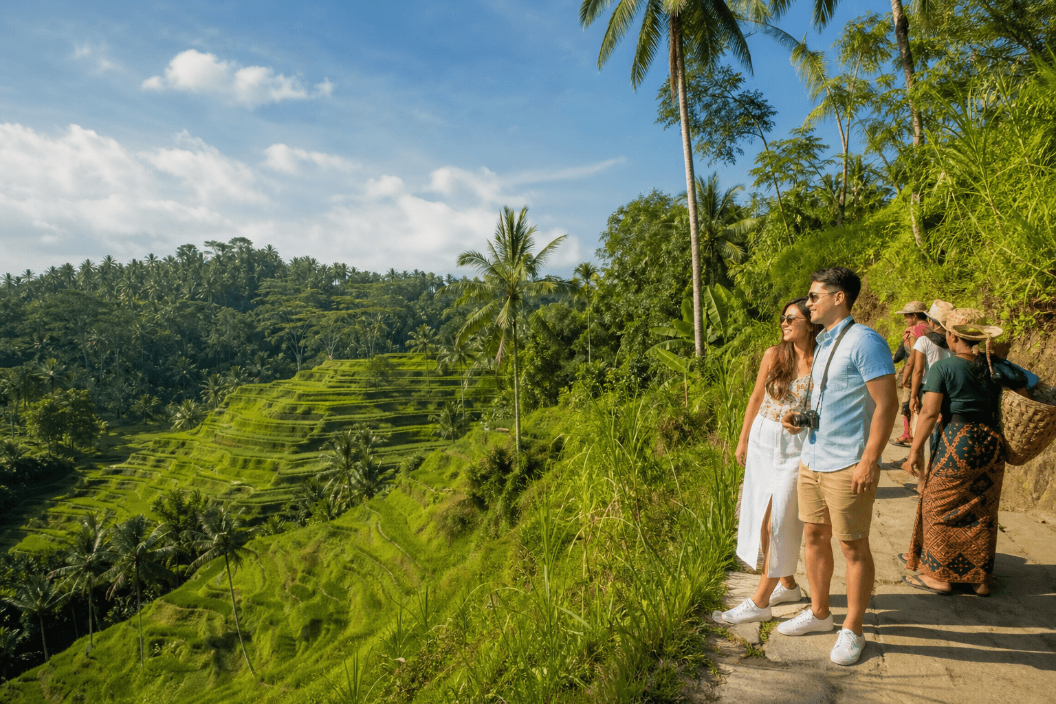 Travelers at Bali rice terraces