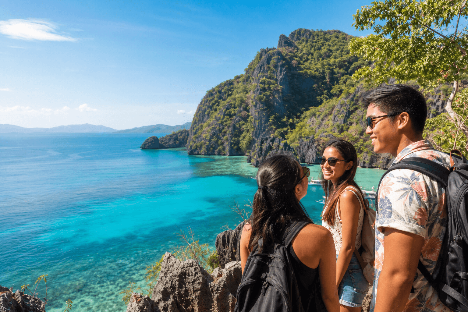 Travelers at El Nido lagoons, Philippines